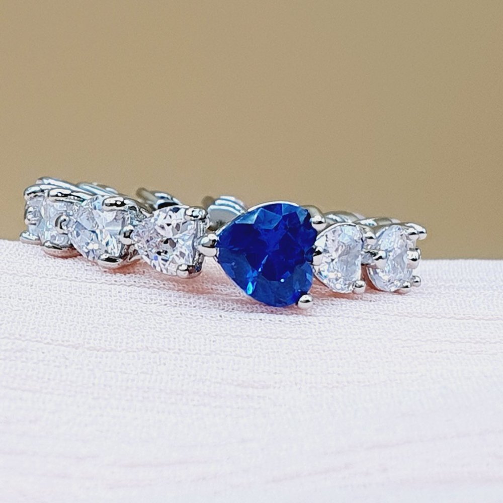 💎 Sweet Crystal  CZ Lovely Blue Diamonds Heart Rings for Women, INDN8415 - Picture 3 of 10
